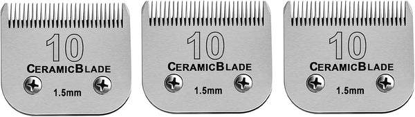 3 Pack Detachable Pet Dog Grooming Clipper Ceramic Blade Sets, Compatible with Andis Size 10 Cut Length 1/16"