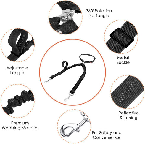 Double Dog Seat Belt, New Dual Pet Car Headrest Restraint Safety Seatbelt for 2 Dogs, Adjustable Elastic Bungee