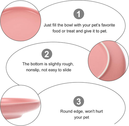 Dog Cat Food Dish - Shallow Pet Dish Bowl, Ceramic Puppy Feeding Plate, Pink Pet Animal Water Food Bowl