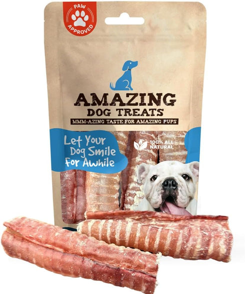 Amazing Dog Treats 6 Inch Beef Trachea Chews (5 pcs - 8 oz) - Digestible and Safe Trachea Dog Treats for Joint Health