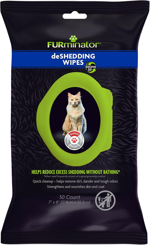 Furminator DeShedding Grooming Wipes for Cats, Refresh and Deodorize Coat without Bathing, 50 Count