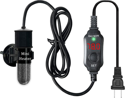 Mini Submersible Aquarium Heater, Adjustable 25/50/100/150/200/300 Watts, Built-in Thermometer, for 1-60 Gallons (20W