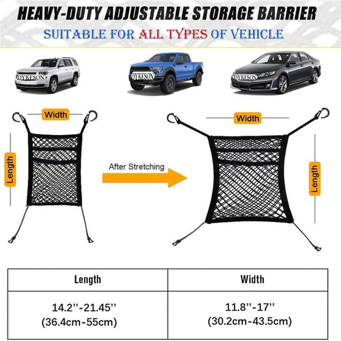 DYKESON Pet Barrier Dog Car Net Barrier, Auto Safety Mesh Organizer for Cars, SUVs, Easy Install, 3 Layer
