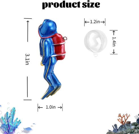 WishLotus Fish Tank Diver Decoration, Resin Aquarium Floating Ornament Realistic Small Diver Fish Tank Landscaping with Line and Suspension Ball Aquarium Accessories for Aquarium Decoration (Blue) by WishLotus