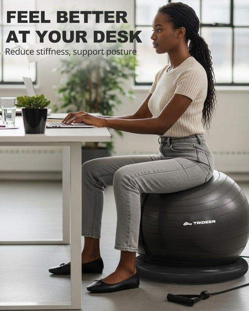 Trideer Yoga Ball Chair with Base & Bands for Home Workouts