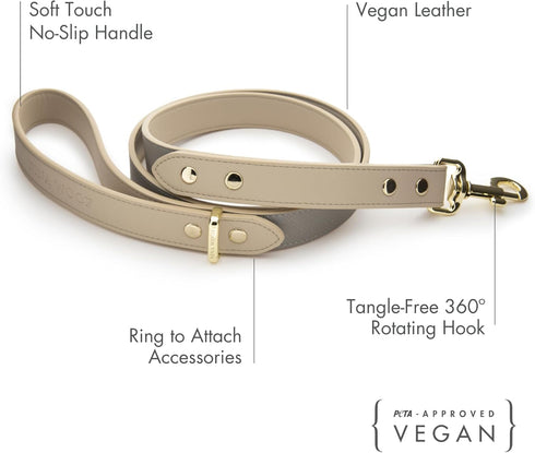 London Vegan Leather Dog Leash (4ft) - Padded Luxury Dog Lead for Large Dogs, Ideal Long Leash for Medium Dogs (Grey