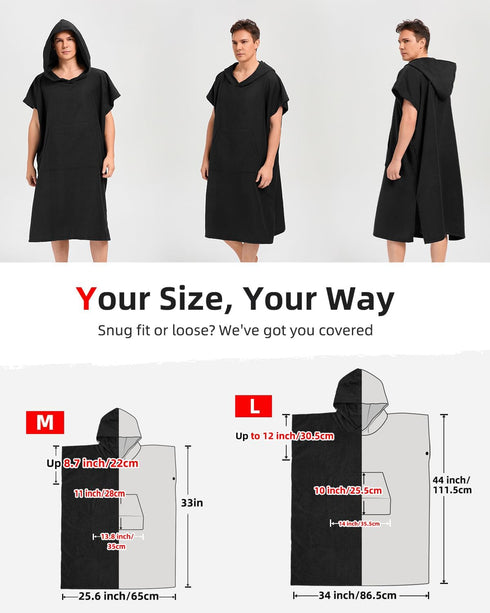 Abahub Surf Poncho Men & Women Towel Poncho Adult with Hood, Thick Quick Dry Changing Poncho Towel, Microfiber Wearable