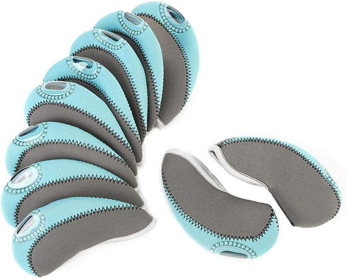 Keenso Golf Irons Cover - 10pcs/Set Fashionable Protective Headcover in 7 Colors (Gray + Light Blue)