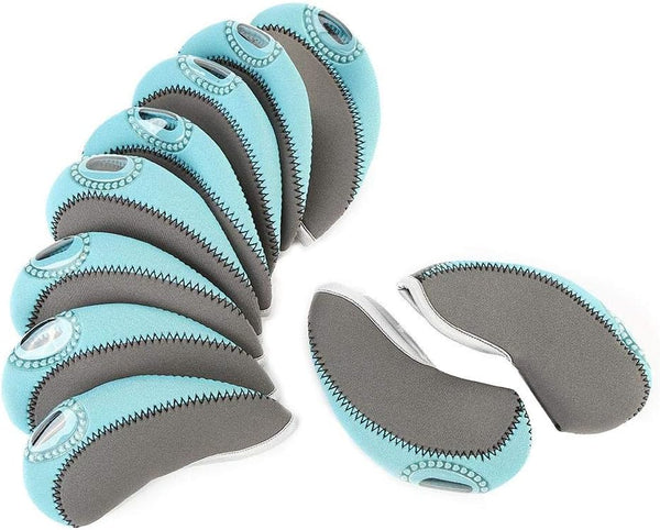 Keenso Golf Irons Cover - 10pcs/Set Fashionable Protective Headcover in 7 Colors (Gray + Light Blue)