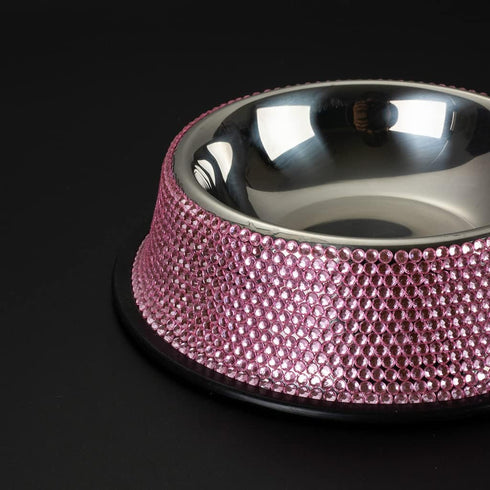 APGLSXY Dog Bowls with Rhinestones Stainless Steel Dog Food and Water Bowls Non-Skid Rubber Base Sparkling Feeding