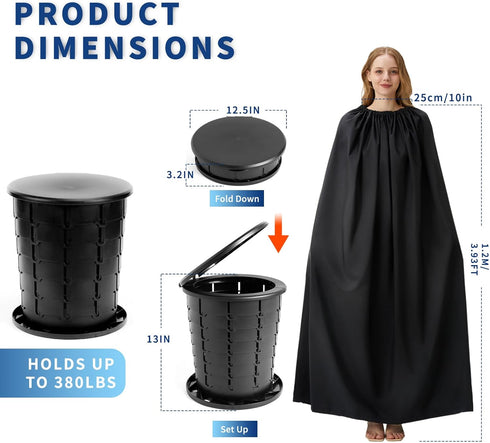 Portable Toilet Kit for Adults, Retractable Camping Toilet with Wearable Privacy Tent Outdoor Travel Toilet