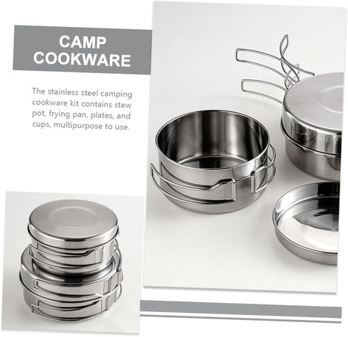 Set Backpacking Kisangel Portable Camping Cookware Stainless Steel Cooking Kit Lightweight Compact for Outdoor Cooking