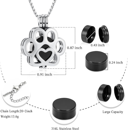 Oinsi Pet Cremation Jewelry for Ashes, Stainless Steel Memorial Locket Urn Necklace for Dog/Cat, Keepsake Jewelry