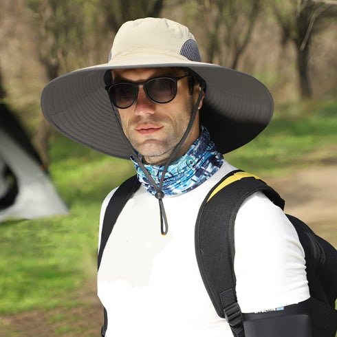 New Size L-XXL Wide Brim Fishing Sun Hat for Men - UPF 50+ Waterproof Breathable Safari Hat