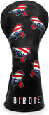 Golf Head Covers - Driver, 3 Wood, Hybrid, USA Flag Design, Leather Headcovers