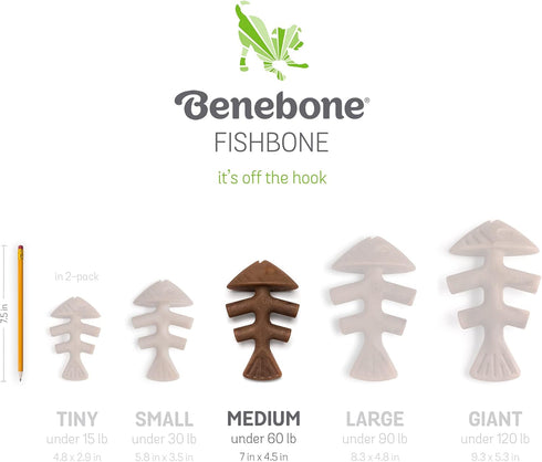 Benebone 2-Pack Fishbone/Wishbone Durable Dog Chew Toys, Real Fish & Bacon, Made in USA, Medium