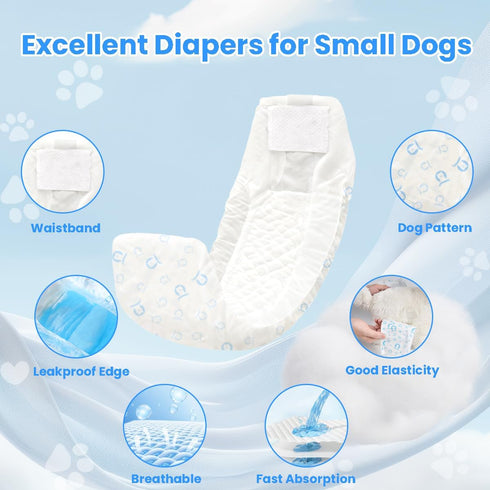 Jaoruizer 90 Count 11-16.5 inch Dog Diapers Male, Disposable Small Male Dog Wraps Super Absorbent Puppy Doggie Diapers