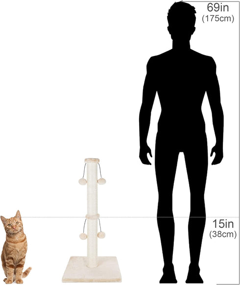 Dimaka 29'' Cat Scratching Post with Natural Sisal Rope and 4 Teasing Toy Balls for Large Cats (Beige)
