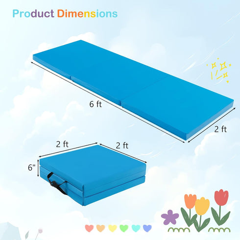 6 2 2 Inches GYMAX Folding Gymnastics Mat, FT x FT x Exercise Mat w/Carrying Handles, Waterproof PU Leather, Hook