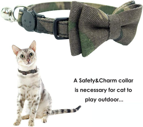 Cat Collar Bowtie with Bell, Quick Release Buckle Safety Breakaway Collar for Kittens (6.8-10.8in) - Camouflage 2