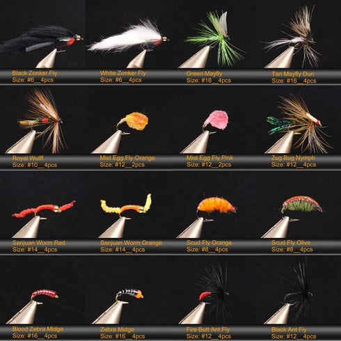 Wifreo Fly Fishing Flies Assortment with Waterproof Fly Box, 28/40/64/92/120pcs Dry/Wet/Nymph/Streamer Flies