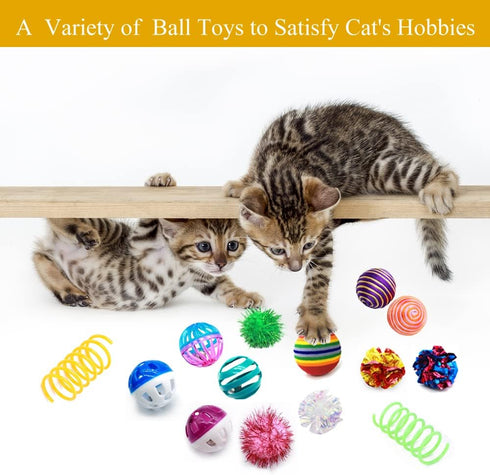 30 Pack LASOCUHOO Cat Toys Kitten Assortment - Rainbow, Crinkle, Sparkle, Bell & Sisal Balls for All Cats