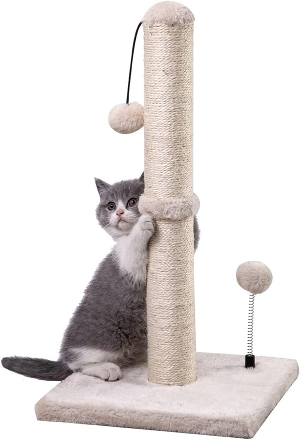 Premium Cat Scratching Post Kitten Scratcher Sisal with Hanging Ball 22in for Kittens (Beige)