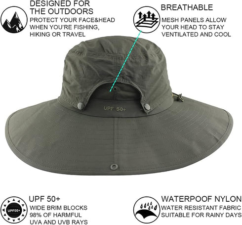 Wide Brim Sun Hats, Waterproof Breathable for Fishing, Hiking, Camping, for Men Women Kids