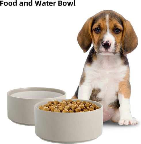Non-Slip Ceramics Dog Bowl, Small and Medium Dog Feeding Bowl, 6in Grey Dog Food and Water Dish Protect Cervical Spine