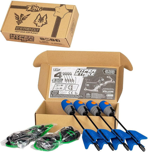 Zing HyperStrike Bow Bungee Replacement and Arrow Refill Pack, Includes 2 Green Bungee Sets and 4 Blue Arrows
