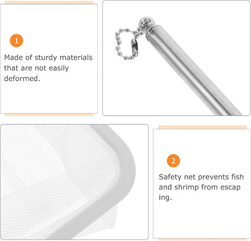 3D Artibetter Telescopic Stainless Steel Shrimp Fishing Net with Mesh, Retractable Small Fish Catching Net for Aquarium
