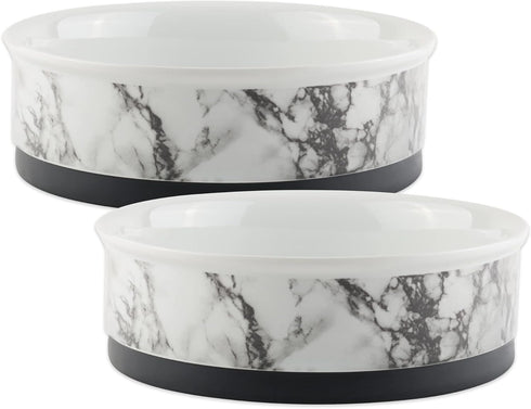 Bone Dry Pet Bowl Collection - Large Ceramic Set, Marble, 2 Count, White