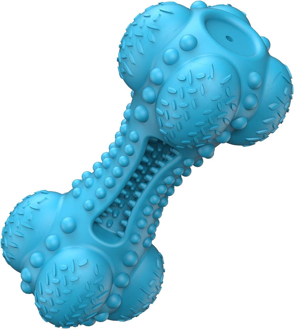 SCHITEC Squeaky Dog Chew Toy, Tough Durable Natural Rubber Bone with Toothbrush,
