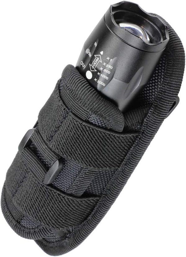 LIVANS Tactical Flashlight Pouch Holster - Rotatable Flashlight Holder Belt Clip with 360 Degree Carabiner Reel Clip