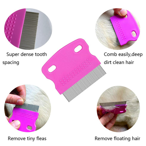 Hsathoac 9 Pieces Pet Flea Lice Comb, Dog And Cat Tear Stain Remover Comb, Remove Eye Mucus Crust Dandruff Floating
