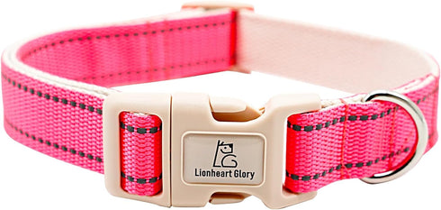 Lionheart Glory Reflective Dog Collar, Adjustable Durable Soft Classic Collar for Female Male Small Dogs Pet Gift (Pink)