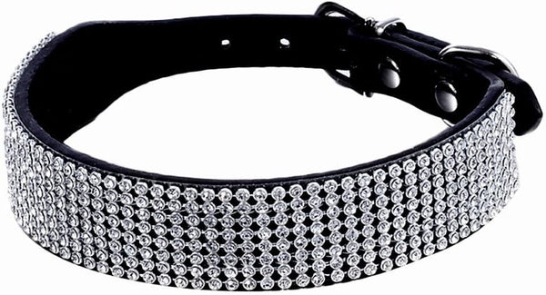 Rhinestone Dog Collar, Bling Rhinestone Suede Leather Crystal Diamond Collar for Small Pets (Black, M)