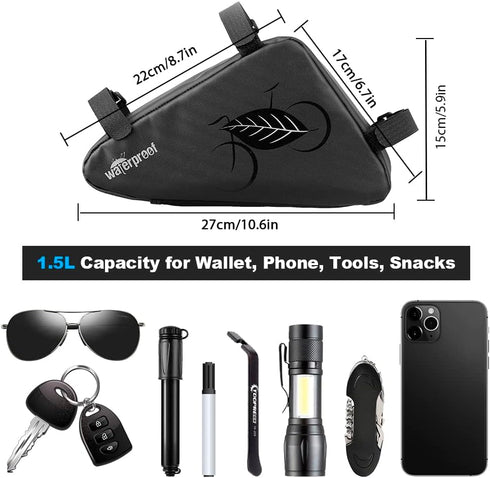 NDakter Bike Bag, Water-Resistant Frame Storage Pouch, Cycling Accessories for Phone, Wallet, Keys, Tools