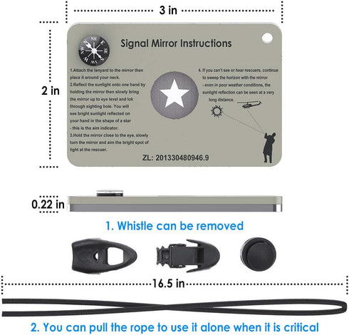 Signal Mirror Survival Military Grade 2 x 3 in, Emergency Gifts for Men Hiking SOS Rescue Mirror