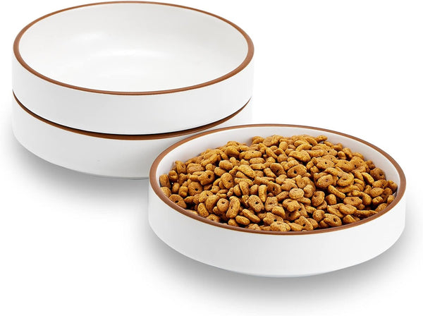 5 inch Ceramic Cat Food Bowl Set of 3, White