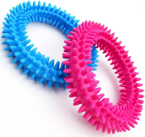 2Pcs Pet Chew Ring Toy, Soft Dental Rubber Spike Ring Chew Toy for Cat and Dogs (9cm)