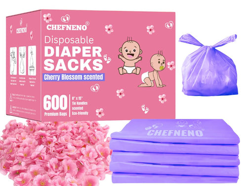(600 600 Disposable Diaper Bags ct.) Cherry Blossom Scented Easy Tie Handles Scented Bulk Diaper Sacks Disposable Dog