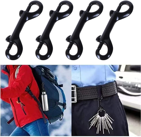 4 Pcs Double Ended Bolt Snap Hooks, Heavy Duty Zinc Alloy Trigger Chain Clips for Pet Dog Leash and Collar - Black