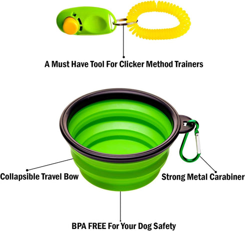 Premium Dog Treat Pouch - Training Treat Bag with Clicker, Collapsible Bowl, Adjustable Straps & Belt Clip for Dogs