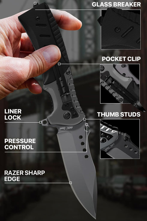 Pocket Knife Spring Assisted Folding Knives, Military EDC Tactical Jack Knives for Camping, Hiking, Survival