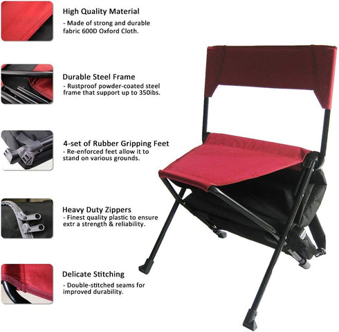Backpack Zenree Portable Durable Folding Chair, Red - Perfect for Camping, Sporting Events, Campfires, Hiking