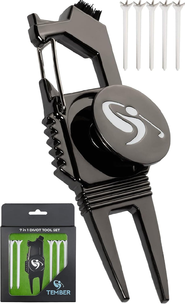 Golf Divot Tool with Golf Ball Marker and Golf Tees, 3 1/4 inch, Gifts for Men and Women