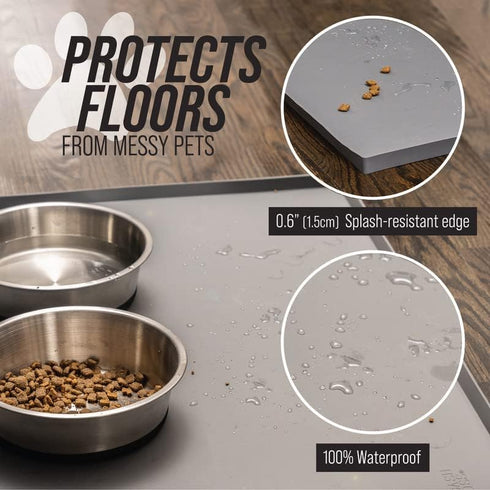 Leash Boss Dog Food Mat for Bowls, Waterproof Silicone Feeding Mat with Extra Tall Raised Edges, XXL: 30" x 22"