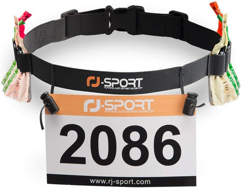RJ-Sport Race Number Belt, Triathlon Race Belt Bib Holder with 6 Energy Gel Loops