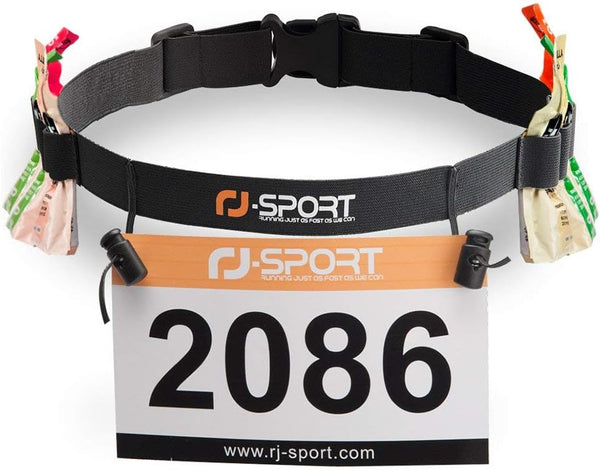 RJ-Sport Race Number Belt, Triathlon Race Belt Bib Holder with 6 Energy Gel Loops
